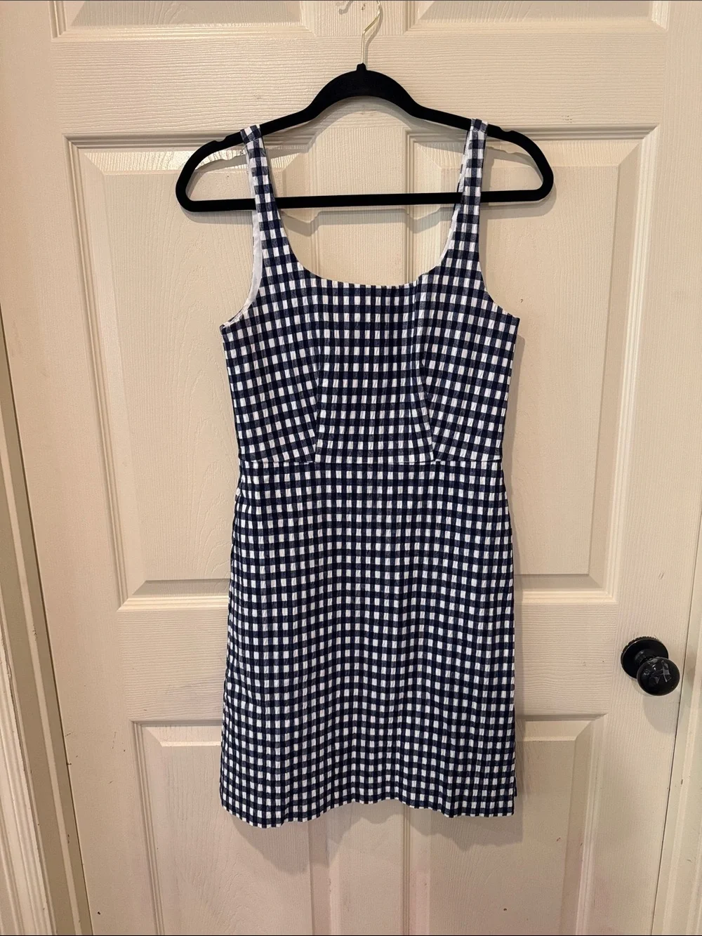 J Crew stretch navy/white gingham, size 6